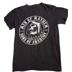 Sons of Anarchy Men of Mayhem Black Graphic T-Shirt Men's Small Distressed